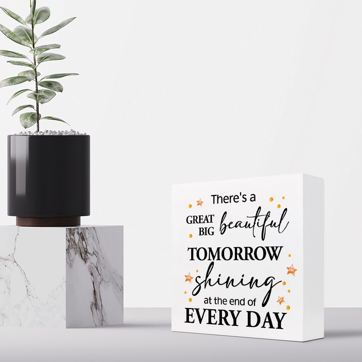 Z-Crange There's a Great Big Beautiful Tomorrow Wood Block Sign, Rustic Inspirational Wooden Box Plaque for Home, College Dorm, Office Shelf, Table Decor