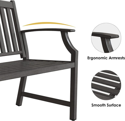 Grand patio 52" Farmhouse Outdoor Bench, Garden Benches with Rust Free Metal Powder Coated Frame and Aluminum Backrest, Faux Wood Grain Finish Frame Patio Bench for Front Porch, Weathered Grey