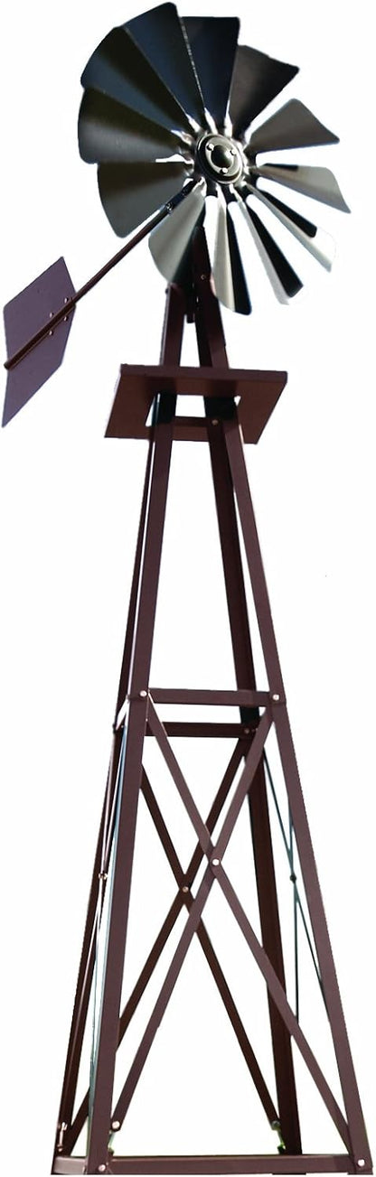 Decorative Backyard Windmill – Bronze Finish – Durable Weather-Resistant 4-Leg Tower with Anchoring Stakes – Lawn & Garden Décor – 8ft 3in