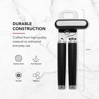 KitchenAid Classic Multifunction Can Opener and Bottle Opener Easy to Use,Razor Sharp Stainless Steel Cutting Wheel,Soft Ergonomic Handles,Black,(Pack of 12)