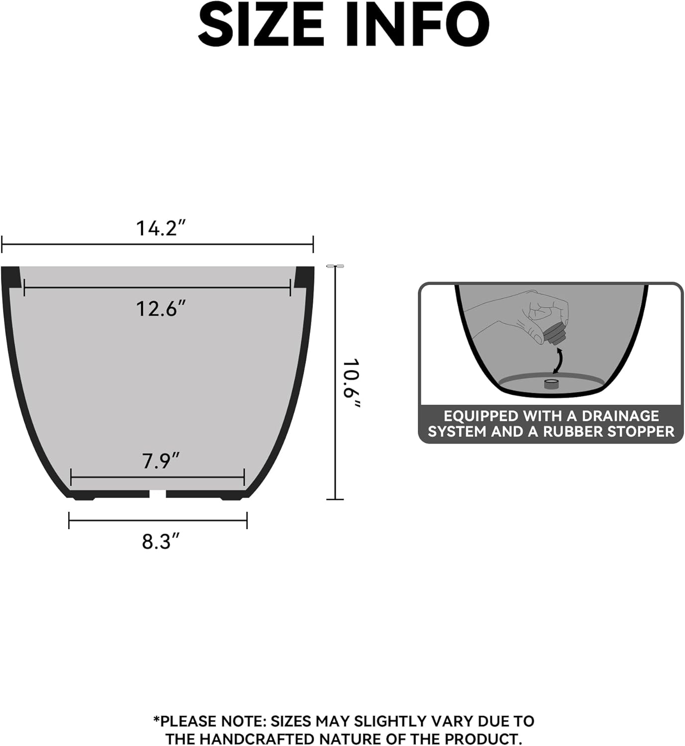 Kante 14.2 Inch Round Concrete Planter - Classic Large Indoor/Outdoor Plant Pot with Drainage Hole and Rubber Plug, Suitable for Gardens and Patios, Charcoal Finish with Forest Green Interior