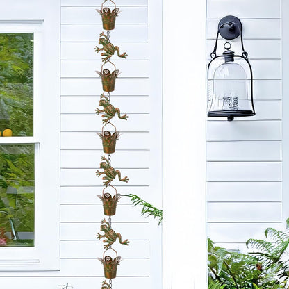 7.7FT Rain Chain for Outside, Rain Chain with 10 Frog Cups Adjustable Rain Chains for Gutters, Eaves, Drainage, Replacement for Downpout