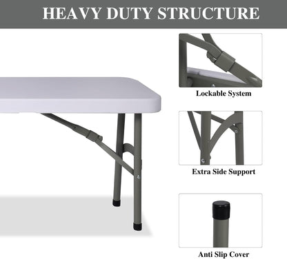 Plastic Folding Bench - Portable Bench Used for Indoor, Outdoor, Picnic, Party, Camping, Dining Seat, Garden Soccer Multipurpose Entertaining Activities, White (1, White, 8 Feet)