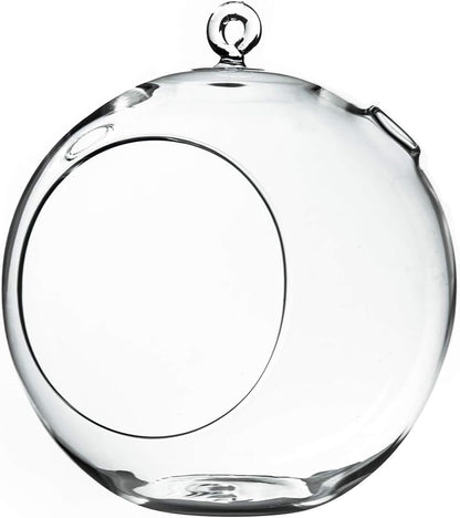 WGV Hanging Terrarium Globe, Width 8", Height 9", DIY Air Succulent Planter, Clear Glass Vase Orb with Flat Bottom, Candle Holder for Windowsill Outdoor Garden Decor, 1 Piece