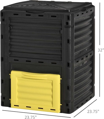 Outsunny Garden Compost Bin 80 Gallon Outdoor Large Capacity Composter Fast Create Fertile Soil Aerating Box, Easy Assembly, Yellow