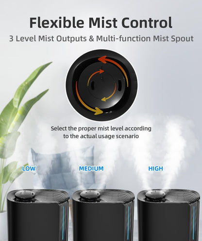 BREEZOME 6L Humidifiers for Bedroom Large Room & Essential Oil Diffuser, Ultrasonic Top Fill Cool Mist Humidifiers for Baby, Plants, Nursery Last up to 60 Hours, Smart Humidistat Control, Quiet, Black
