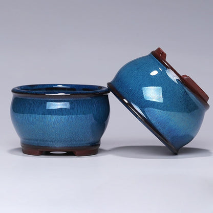 Ceramic Planter Pots with Drainage Hole, Small Flower Pot for Succulents, Orchid, Bonsai Plants, Indoor Outdoor Garden Windowsill Shelf Decor (Blue)