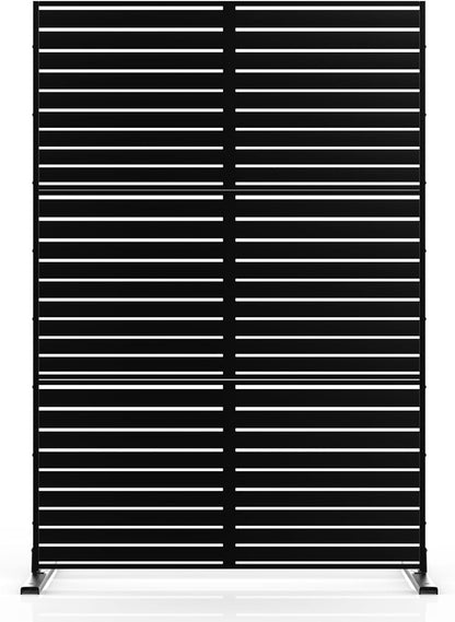 Metal Privacy Screen 72" H x 47.2" Decorative Outdoor Privacy Screen Privacy Panel with Stand for Balcony Deck Patio Lawn Garden, Privacy Fence (Black-Louvered)