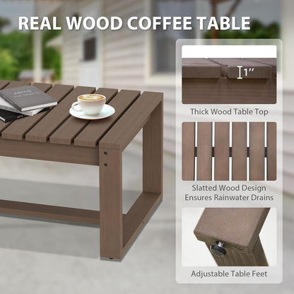 EAGLE PEAK Natural Wood Outdoor Patio Furniture, Cedar Furniture, Conversation Set, Outdoor Seating for Deck Patio Porch, Sofa & Coffee Table, 2 Pieces, Brown/Red