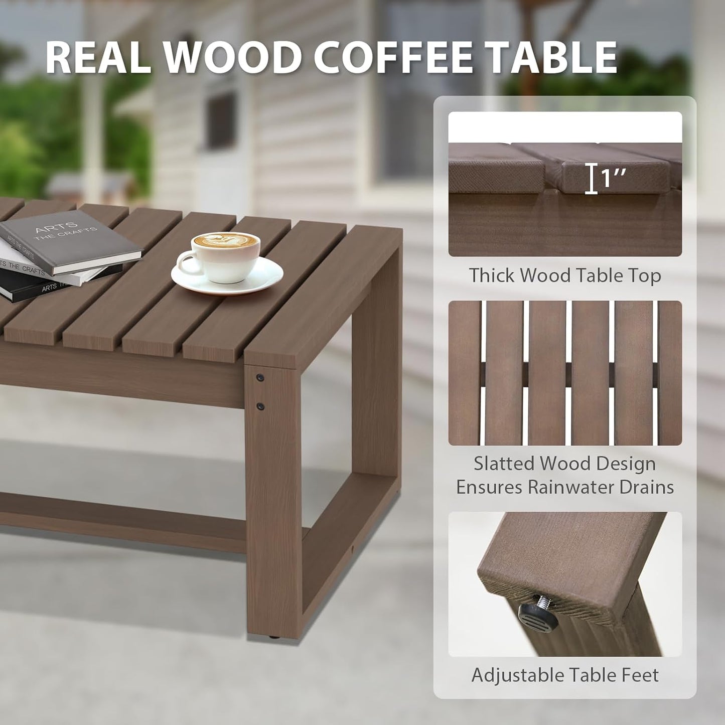 EAGLE PEAK Natural Wood Outdoor Patio Furniture, Cedar Furniture, Conversation Set, Outdoor Seating for Deck Patio Porch, Sofa 2 Chairs, Coffee Table & Side Table, 5 Pieces, Brown/Red