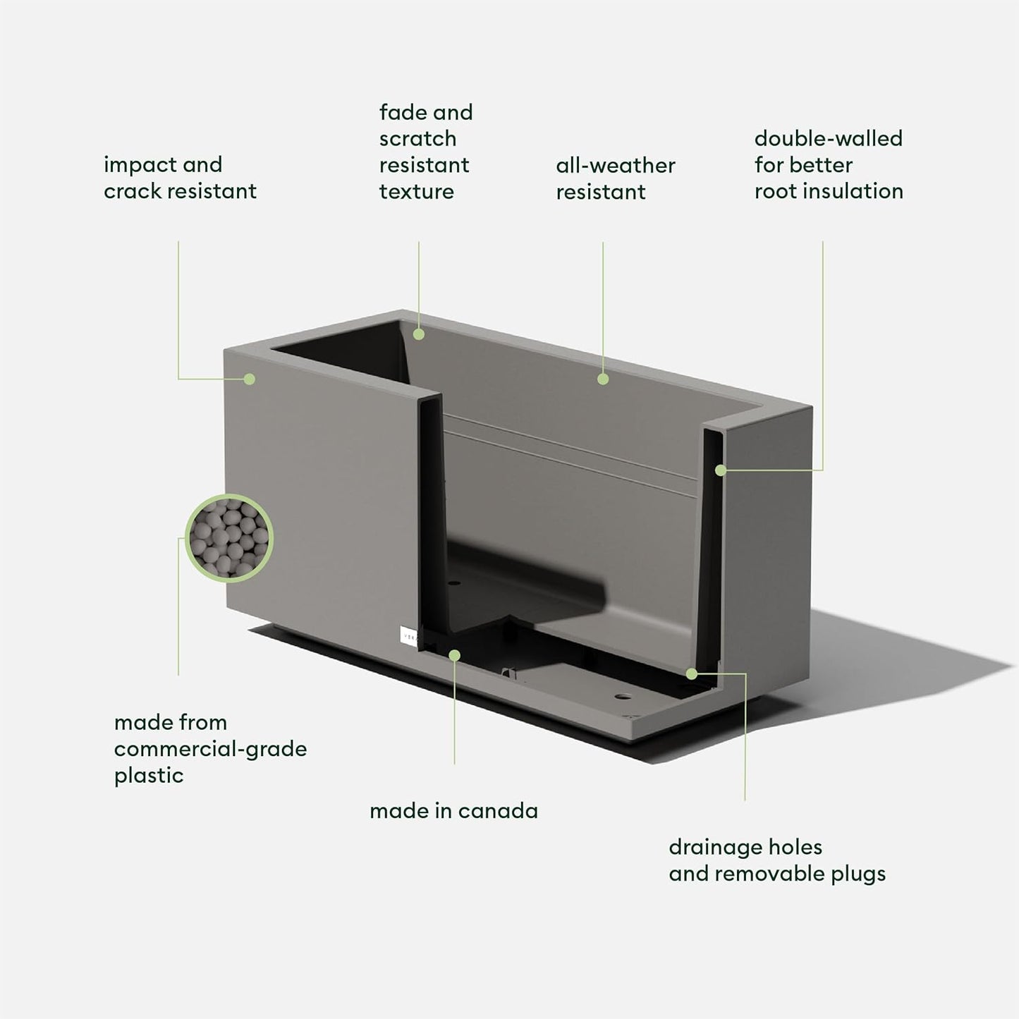 Veradek Block Series Long Box Planter - Large Rectangular Planter for Indoor or Outdoor Patio/Porch | Durable All-Weather Use with Drainage Holes | Modern Décor for Tall Plants, Flowers or Shrubs