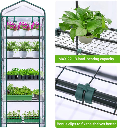 Mini Greenhouse for Outdoors Indoor: Ohuhu Small Plants Green House with 5 Tier Shelves, Portable Plastic Greenhouses with Heavy Duty Transparent PVC Cover for Garden Patio Backyard Porch Balcony