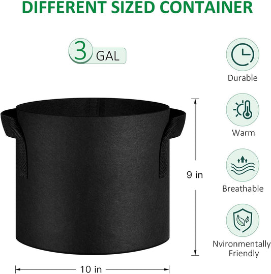 24-Pack 3 Gallon Thickened Non-Woven Grow Bags, Aeration Fabric Pots with Handles