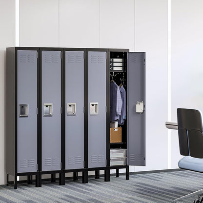 Yizosh Metal Lockers for Employees with Lock, Employees Locker Storage Cabinet with 1 Doors, Tall Steel Storage Locker for Gym, School, Office (Gray Black, 1 Door)