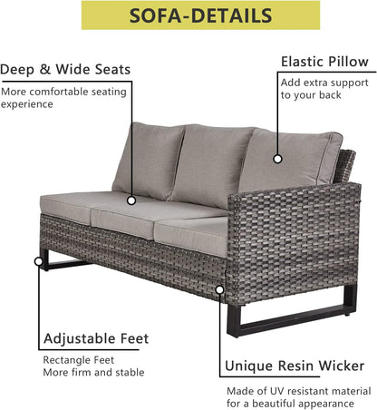 HUMMUH 9 Piece Patio Furniture PE Wicker 6-Seater Outdoor Sectional Sofa with Dinning Table Patio Swivel Chairs and Outdoor Chairs for Porch,Garden,Backyard,Deck