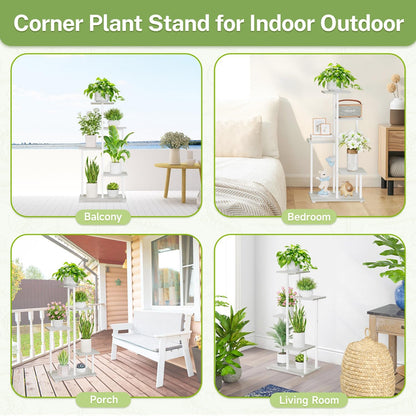 iDavosic.ly 5 Tier Plant Stand Indoor, Tiered Corner Plant Shelf for Multiple Plants, Metal Wood Tall Plant Display Rack Flower Holder for Patio Porch Garden Balcony Bedroom, White
