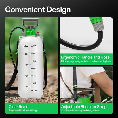 VIVOSUN Pump Sprayer 1.8 Gallon, Portable Water Spray Bottle in Lawn and Garden Yard, Weed Sprayer for Plants with 3 Nozzles, Adjustable Shoulder Strap, Pressure Relief Valve