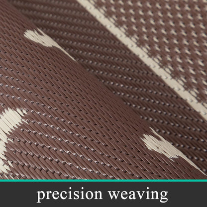 Pauwer Waterproof Outdoor Rug 6x9, Reversible Plastic Straw Patio Camping Rug, Indoor Outdoor RV Mat Carpet for Deck, Camper, Porch, Balcony, Backyard, Picnic, Bordered Brown