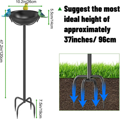 Outdoor 55In Metal Bird Bath for Outside, Cast Iron Tall Birdfeeder Birdbaths Bowl with 3 Resin Bird Statue Decorative, Bird Feeders for Outdoor Yard Lawn Patio Decor Black