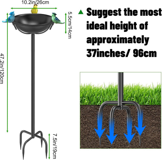 Outdoor 55In Metal Bird Bath for Outside, Cast Iron Tall Birdfeeder Birdbaths Bowl with 3 Resin Bird Statue Decorative, Bird Feeders for Outdoor Yard Lawn Patio Decor Black