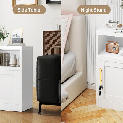 27" Metal Nightstand with Locked Doors, Small Sidetable with 1 Storage Shelf, Storage Cabinet for Bedroom, Metal End Table for Home, Office White