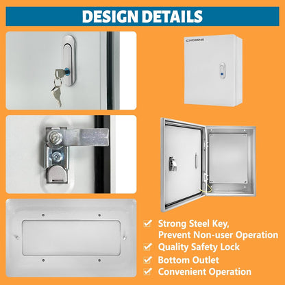Outdoor Electrical Box 24 x 16 x 10''D NEMA 4X Enclosure Steel Box, Waterproof & Dustproof Outdoor/Indoor Lockable Electrical Junction Box, with Mounting Plate