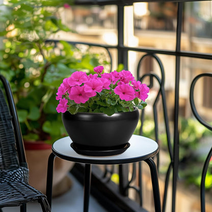 Plant Pot Large 9 Inch - Ceramic Pots for Plants with Drainage Hole and Saucer Round Planter for Indoor Plants Decorative Outdoor Flower Pot Large for House Balcony Black