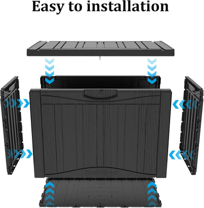 50 Gallon Plus Outdoor Storage Box, Waterproof Resin Deck Box for Patio, Pool, and Garden, Lockable Bin for Cushions, Tools, and Accessories, UV-Resistant, Black