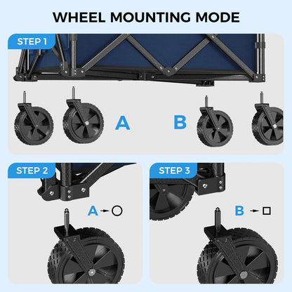 Collapsible Wagon Cart Foldable with 300lbs Load-Bearing, Heavy Duty Folding Wagons Carts with All Terrain Wheels, Utility Beach Wagon for Outdoor Garden, Camping Shopping Sports,U-2 Blue