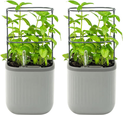 Vego garden Mini Planter Indoor Pots with Trellis Self-Watering Herb Countertop Planter for Climbing Vegetables Flowers Mint Plants Cage 2 Pack- Fog Gray