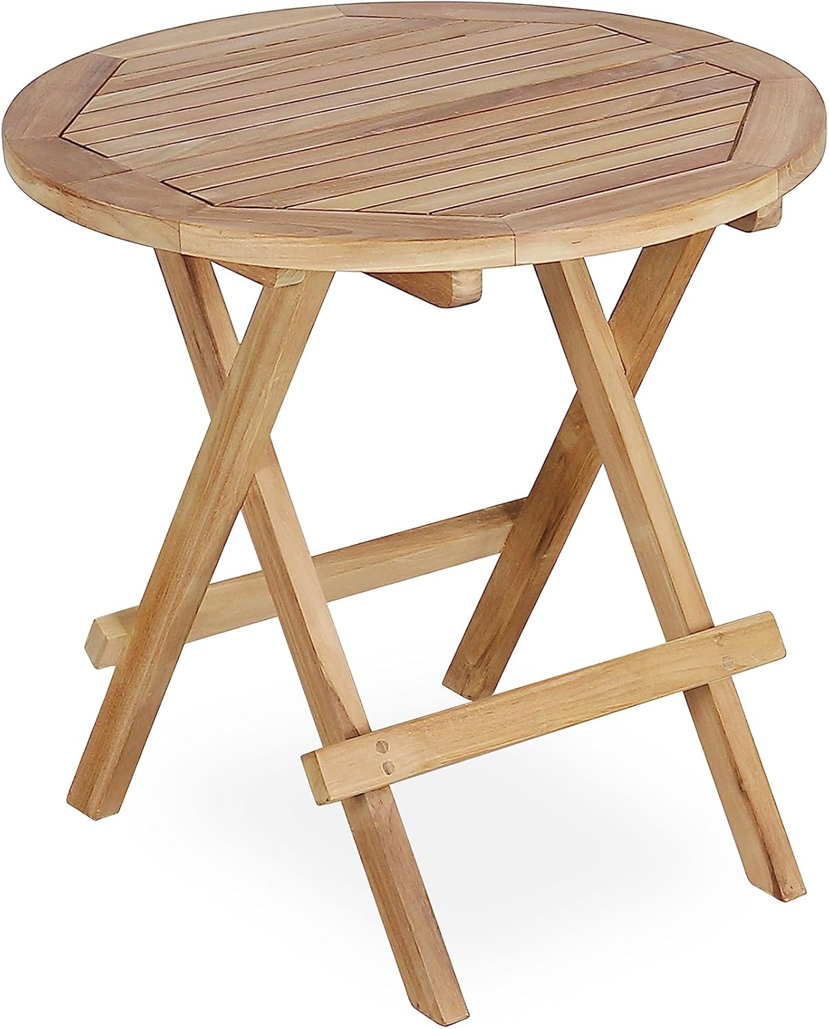 Teak Outdoor Side Table,Patio Table with Adjustable Feet, Small Round Side Tables, Elegant Accent Outdoor Tables for Balcony Porch Poolside(Round Tables Folding)