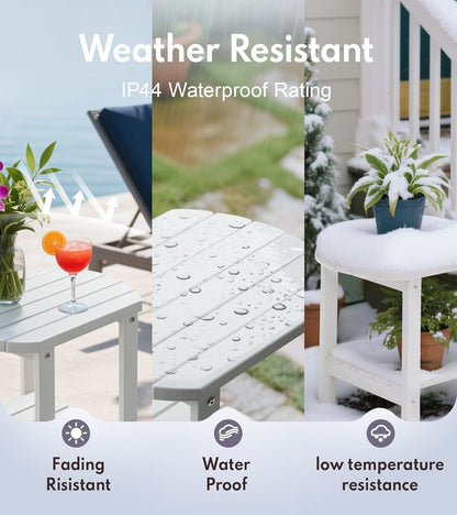 PASAMIC Outdoor Side Table, HDPE Adirondack Oval Side Table with 2-Tier Storage, Weather Resistant Outdoor End Table for Patio, Backyard, Pool, Indoor Companion, Beach, Easy Maintenance Table (White)