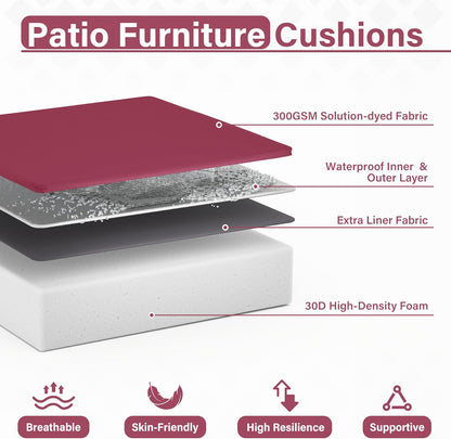 Patio Chair Cushions 22 X 22 X 4 Inch Waterproof Outdoor Seat Cushions for Patio Furniture, Outdoor Sofa Couch Pads with Ties & Handle, Set of 2, Fuchsiared