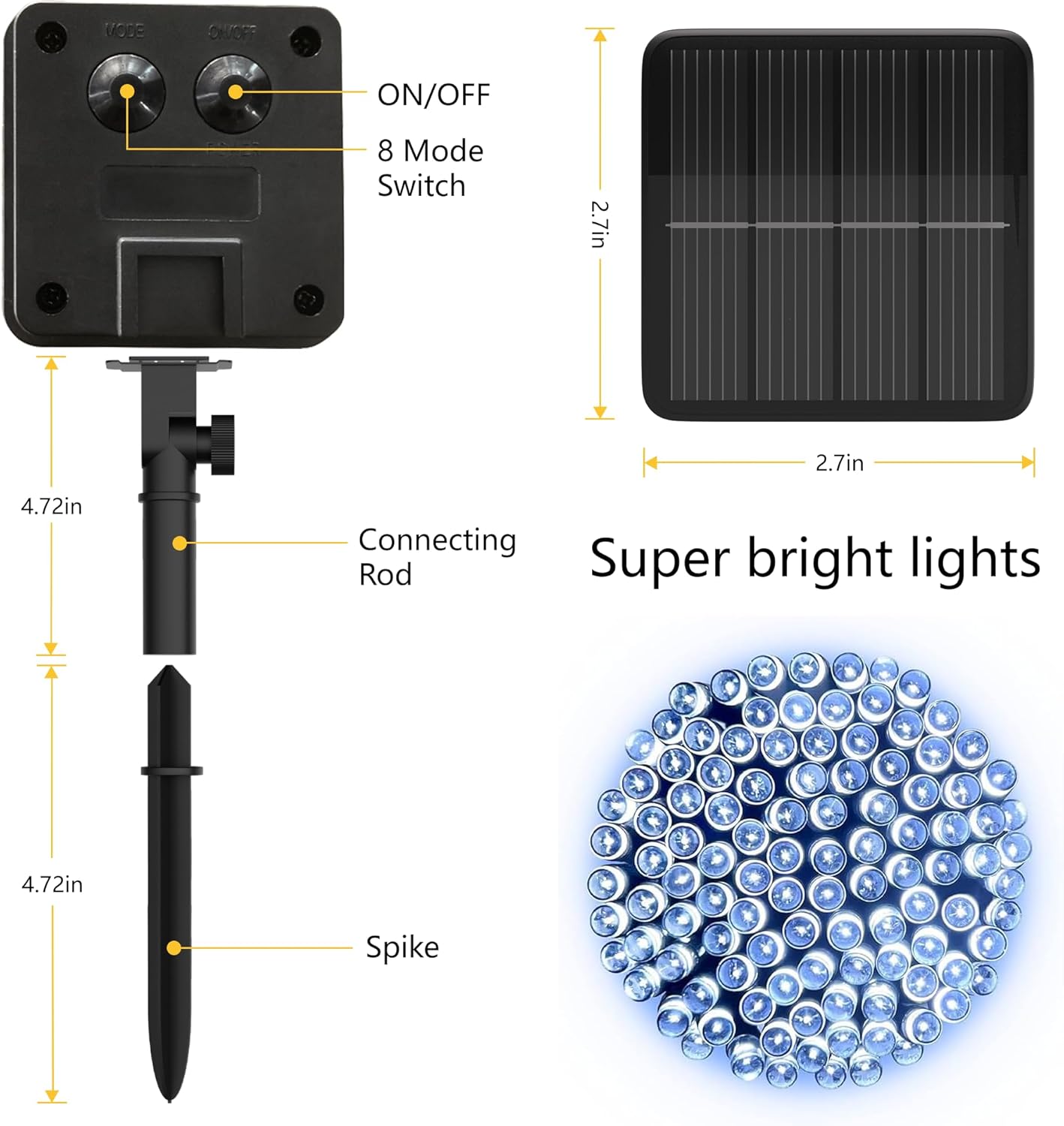 2Pack-Solar String Lights, 78Ft 200 LED Solar Lights Outdoor with 8 Modes ，Solar String Lights Outdoor Waterproof for Yard, Fence,Balcony, Party,Christmas Tree Decorations (Cold White)
