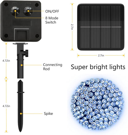 2Pack-Solar String Lights, 78Ft 200 LED Solar Lights Outdoor with 8 Modes ，Solar String Lights Outdoor Waterproof for Yard, Fence,Balcony, Party,Christmas Tree Decorations (Cold White)