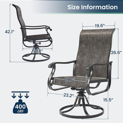 Amopatio Patio Swivel Chairs Set of 6, Outdoor Swivel Rocker Dining Chairs with All Weather Textilene High Back & Metal Frame, for Backyard Deck Lawn Garden (Dark Grey)