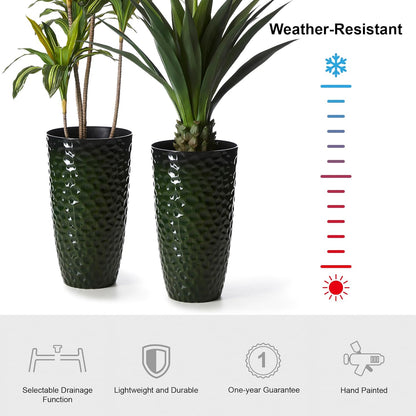 Glitzhome 23.75" H Oversized Tall Planter, Large Planters for Outdoor Plants, Set of 2 Honeycomb Textured Gradient Green Tall Planters with Drainage Holes, Modern Flower Pots for Porch Indoor Garden