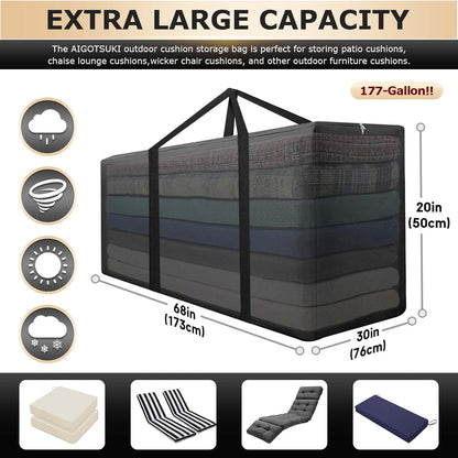 2 Pack Extra Large Patio Outdoor Cushion Storage Bag Waterproof 68" L x 30" W x 20" H Outdoor Cushion Furniture Storage Bag with Handle and Protective Zipper (Black, 2 Pack)