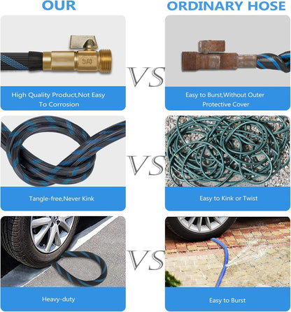 50 ft Garden Hose-No Kink,Heavy Duty,Lightweigh Flexible,Leakproof Water Hose with Sprayer Nozzle-3/4" Solid Brass Connectors-Rubber Car Hoses