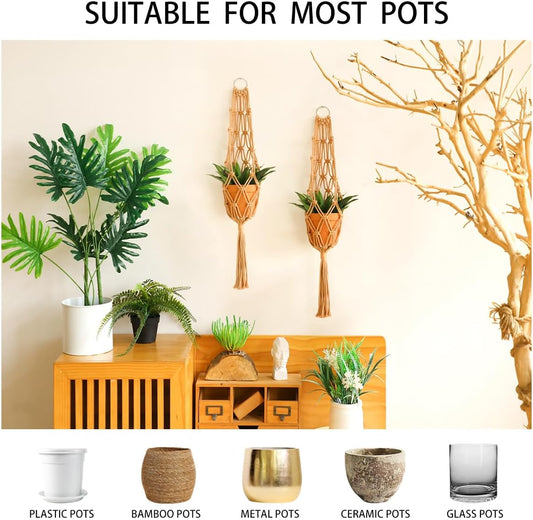 Artilady Hanging Planter for Indoor Plants Macrame Plant Hanger Large Hanging Plant Holder Brown Plants Basket White Rope Boho Original Wall Decor