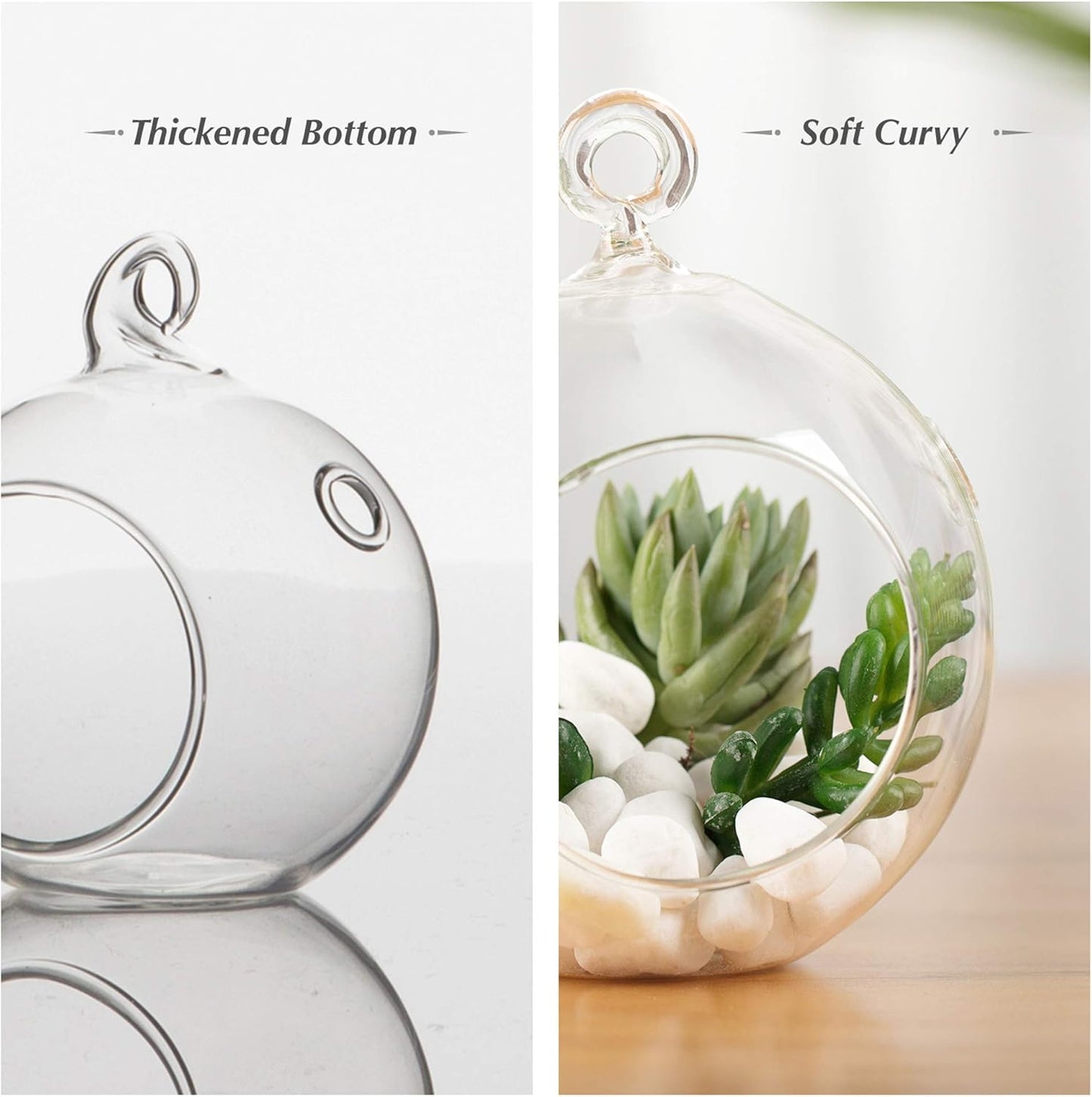 WGV Hanging Terrarium Globe, Width 8", Height 9", DIY Air Succulent Planter, Clear Glass Vase Orb with Flat Bottom, Candle Holder for Windowsill Outdoor Garden Decor, 1 Piece