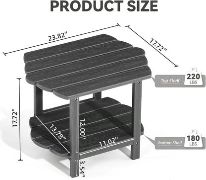 Small Outdoor Side Tables Modern 2-Tier Adirondack Table Rustic End Table HDPE Storage Shelf Industrial Corner Rectangle Coffee Table for Patio Garden Balcony Backyard Pool Farmhouse Home Grey