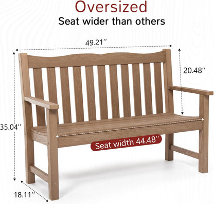 Outdoor Benches Set of 2, 2-Person Poly Lumber Garden Bench, Never Rot or Fade, Looks Like Real Wood, Teak