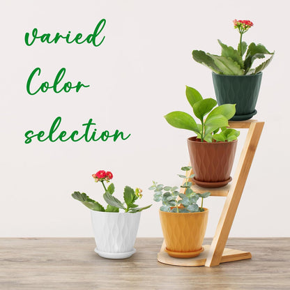 4 inch Plant Pots, 5 Pack Flower Pots Outdoor Indoor, Planters with Drainage Holes and Tray Saucers（（Multicolor）