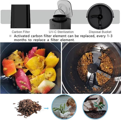 2.5L Electric Kitchen Composter, Indoor/Outdoor Composting Machine, Countertop Compost Machine Turn Food Waste and Scraps into Fertilizer for Garden Plants, Black