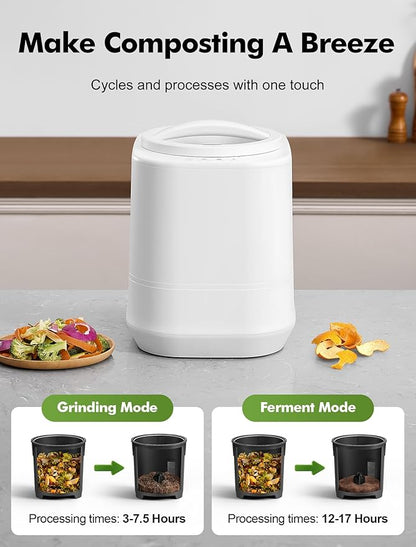 Electric Composter for Kitchen, 4L Countertop Compost Bin with Auto-Cleaning, Smart Home Indoor Food Waste Disposer Machine, Odorless for Kitchen, Low Noise, Transforms Waste in 3-8 Hours(White)