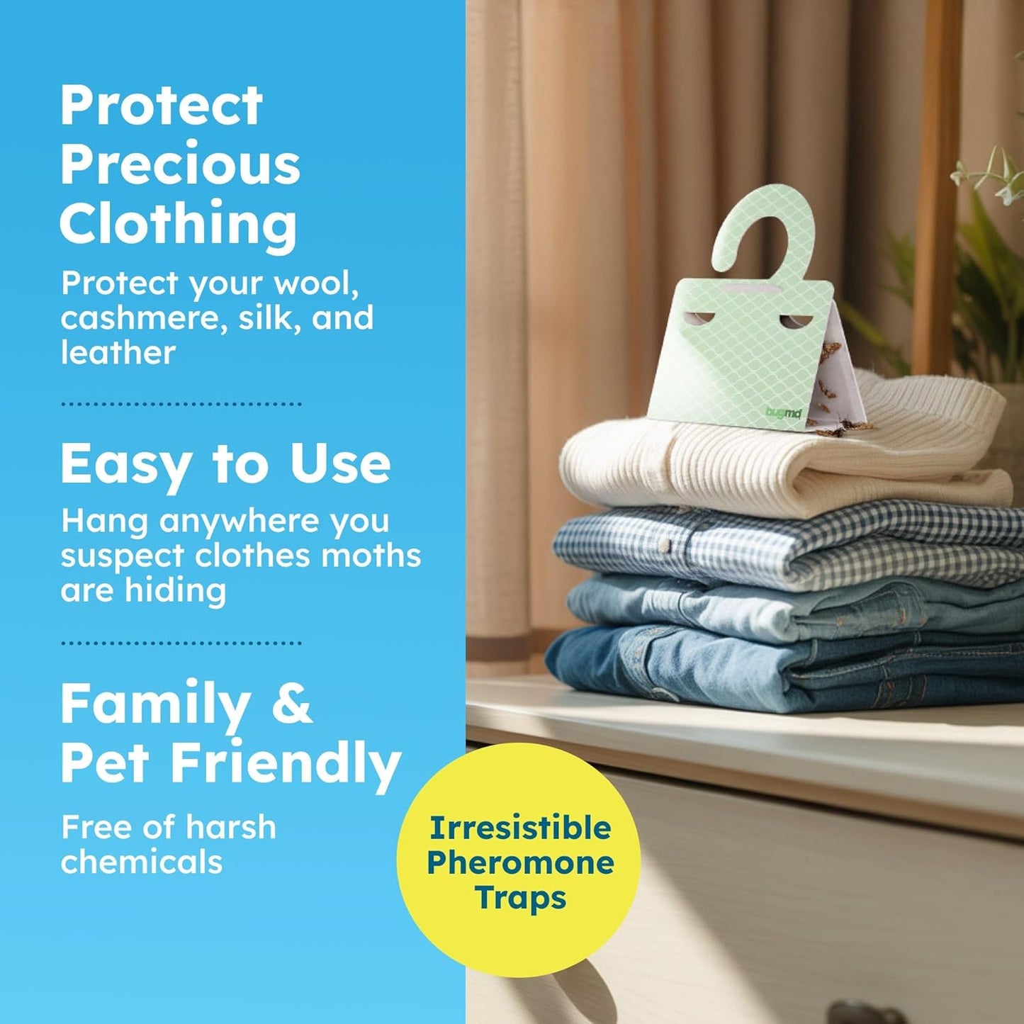 Clothes & Pantry Moth Traps (18 Count) – Sticky Glue Pheromone-Based Repellent for Closets, Cabinets & Wardrobes – Non-Toxic - Green