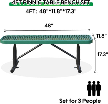 4 Feet Heavy Duty Metal Park Bench for Outside, Outdoor Bench with Portable Frame, Commercial Benches for Shopping Mall, Store, Park, Patio, Deck, Green