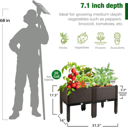Raised Garden Bed with Legs Polypropylene Elevated Planter Boxes Outdoor Garden Box with Drain Outlet, Heat and Frost Resistance Planters