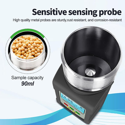 Portable Moisture Tester for Grain,25 Grain Moisture Meter with Backlit Digital Meter Readout & Voice Broadcast, Moisture Temperature Tester for Wheat, Soybean, Coffee and More